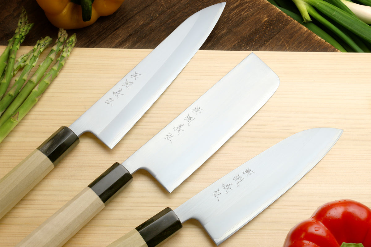Yoshihiro White Steel #1 Stainless Clad Knife 3pc Set with Magnolia Wo –  Yoshihiro Cutlery