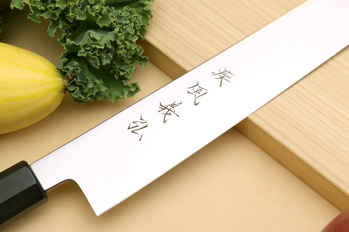 Yoshihiro VG-1 Gold Stainless Steel Sujihiki Kiritsuke Japanese Slicer –  Yoshihiro Cutlery