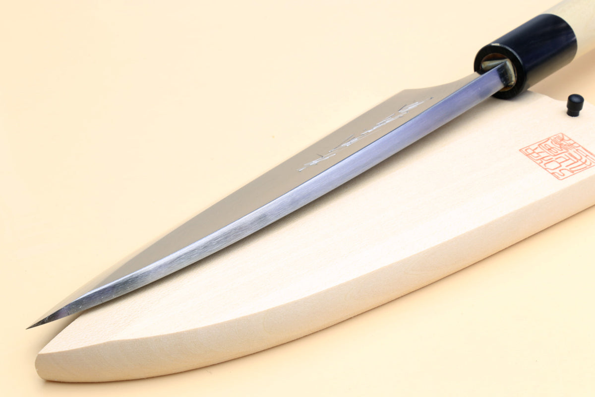 Syosaku Japanese Sushi Fillet Chef Knife Shiroko(White Steel)-No.2 D-Shape Magnolia Wood Handle, Deba 6-Inch (150mm)