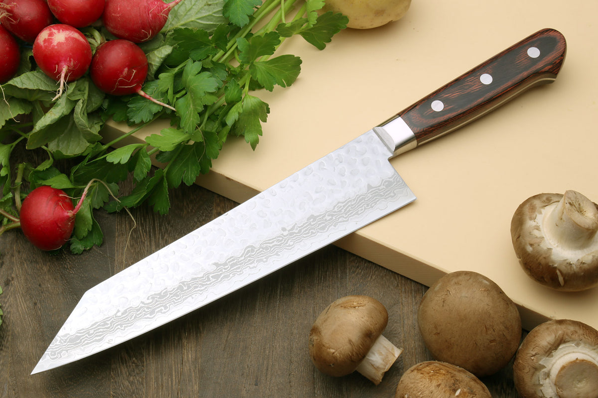 Yoshihiro VG-10 16 Layer Hammered Damascus Stainless Steel Santoku Chefs  Knife (7'' (180mm))