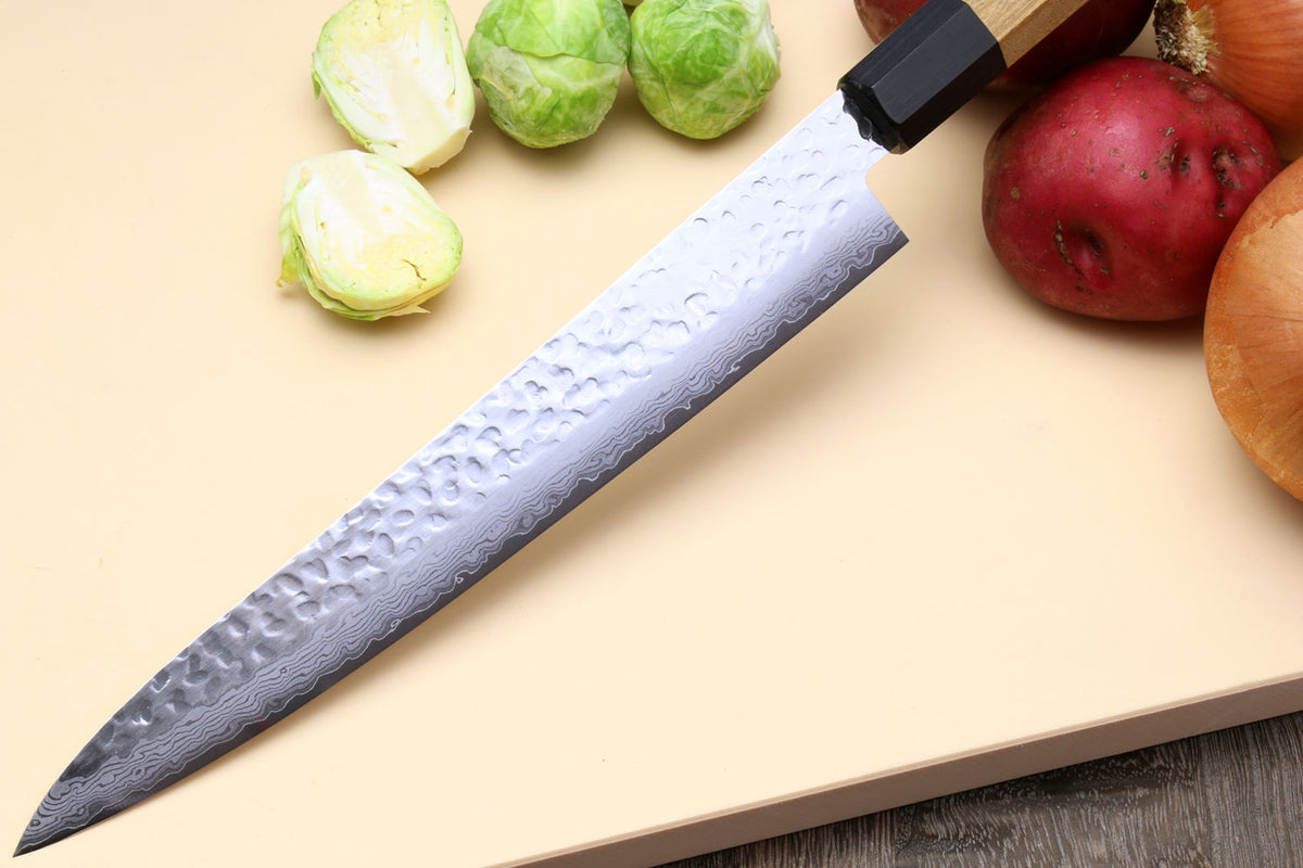 Slicer knife, Damascus 33 layers hammered blade 240 mm - Slicing kn