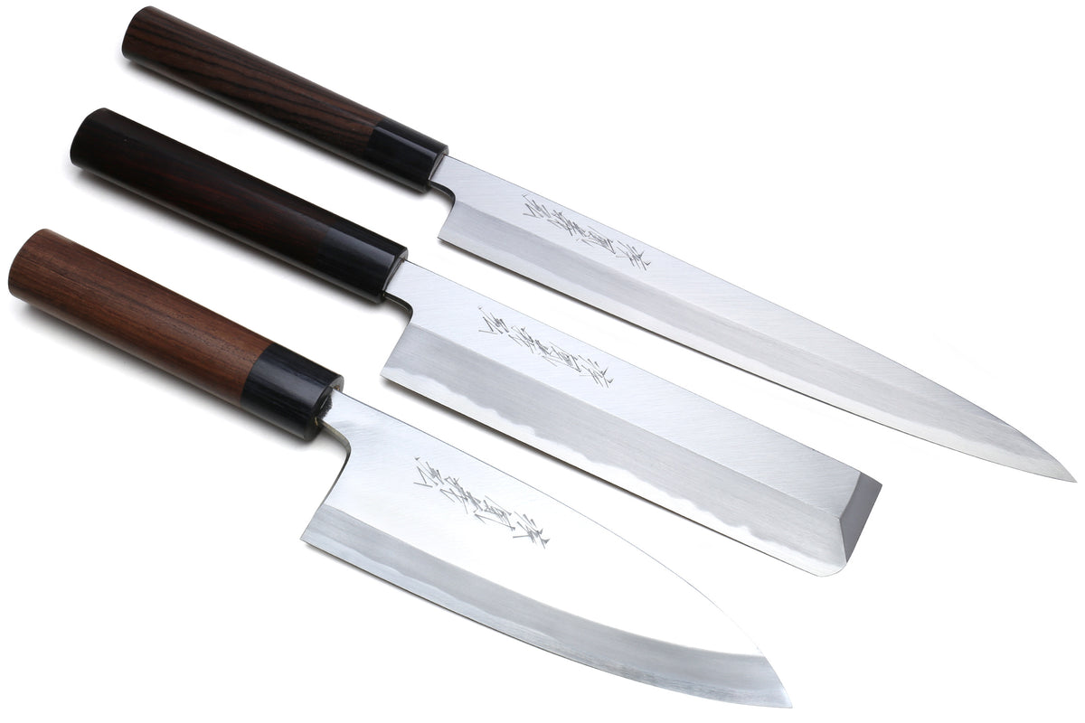 Yoshihiro Aoko Blue Steel Hongasumi Japanese chef Knife 3pc Set: Yanag –  Yoshihiro Cutlery