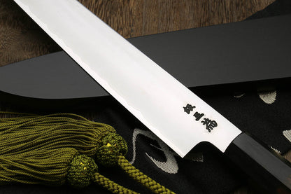 Yoshihiro Hongasumi Ginsan High Carbon Stain Resistant Sujihiki Slicer Chef Knife Ebony Handle