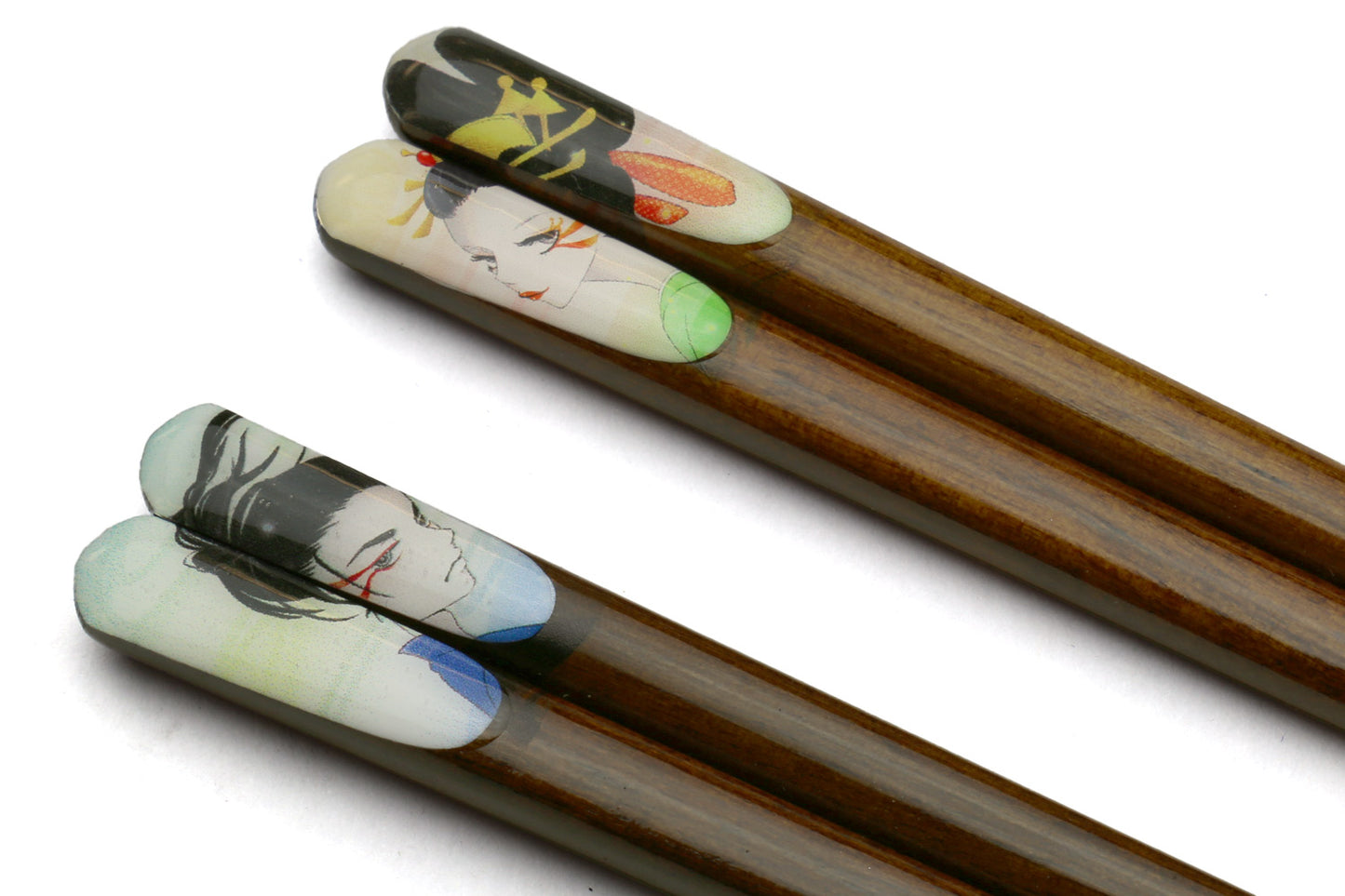 Premium Japanese Ebony Wood Chopsticks - Anime Design Lacquered Twin Pair in Paulownia Box