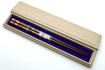 Premium Japanese Ebony Wood Chopsticks - Koi Fish Design 2 Lacquered Pair in Paulownia Box