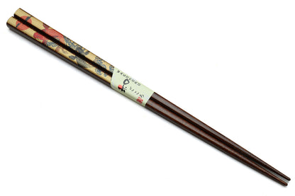 Premium Japanese Ebony Wood Chopsticks - Koi Fish Design 2 Lacquered Pair in Paulownia Box