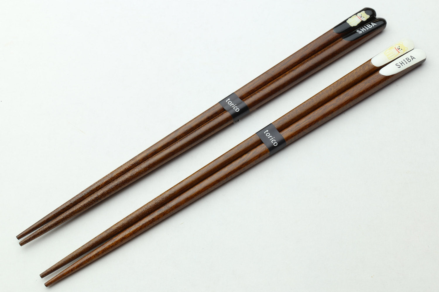 Premium Japanese Ebony Wood Chopsticks - Shiba Inu Design Lacquered Twin Pair in Paulownia Box