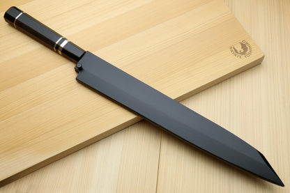 Yoshihiro Gintsuru Ginsan Stainless Steel Yanagi Kiritsuke Mirror Finished Sushi Sashimi Japanese Knife Ebony Handle with Triple Nickel Silver Ring