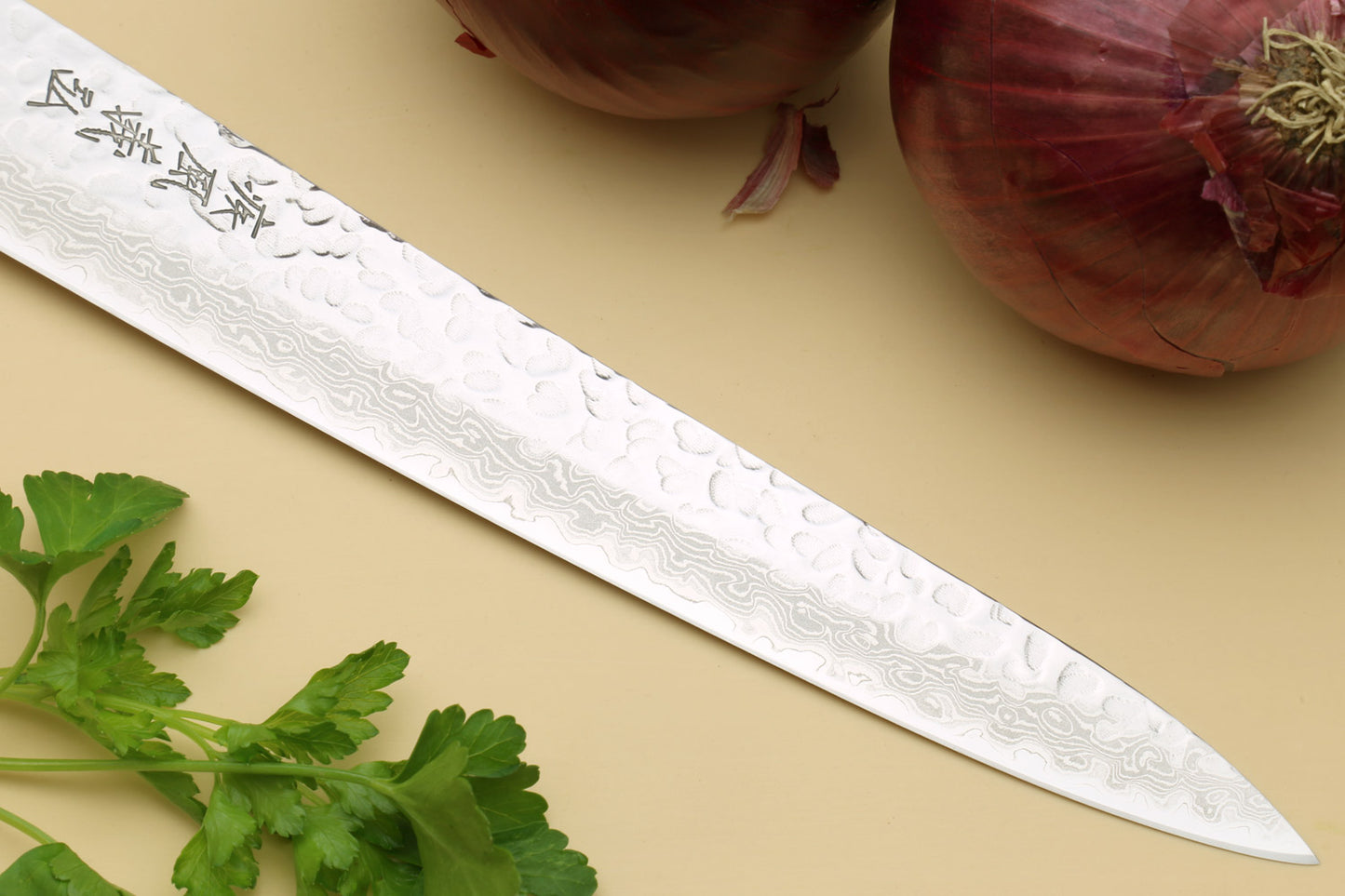 Yoshihiro VG-10 16 Layer Hammered Damascus Stainless Steel Sujihiki Slicer Chefs knife 9.5" (240mm)