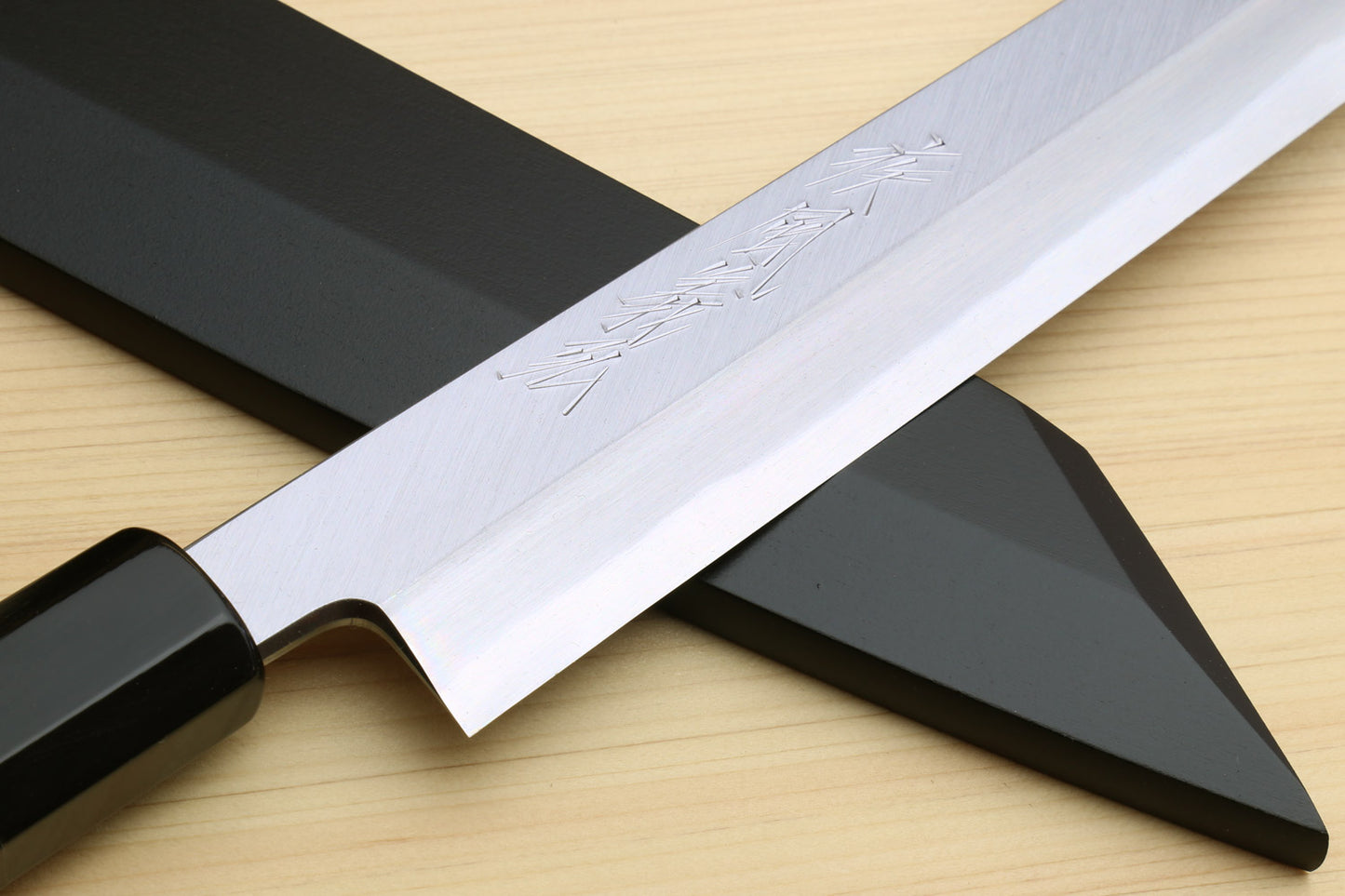 Yoshihiro Hongasumi White Steel Yanagi-Kiritsuke Sushi Sashimi Japanese Knife Ebony Handle with Nuri Saya Cover