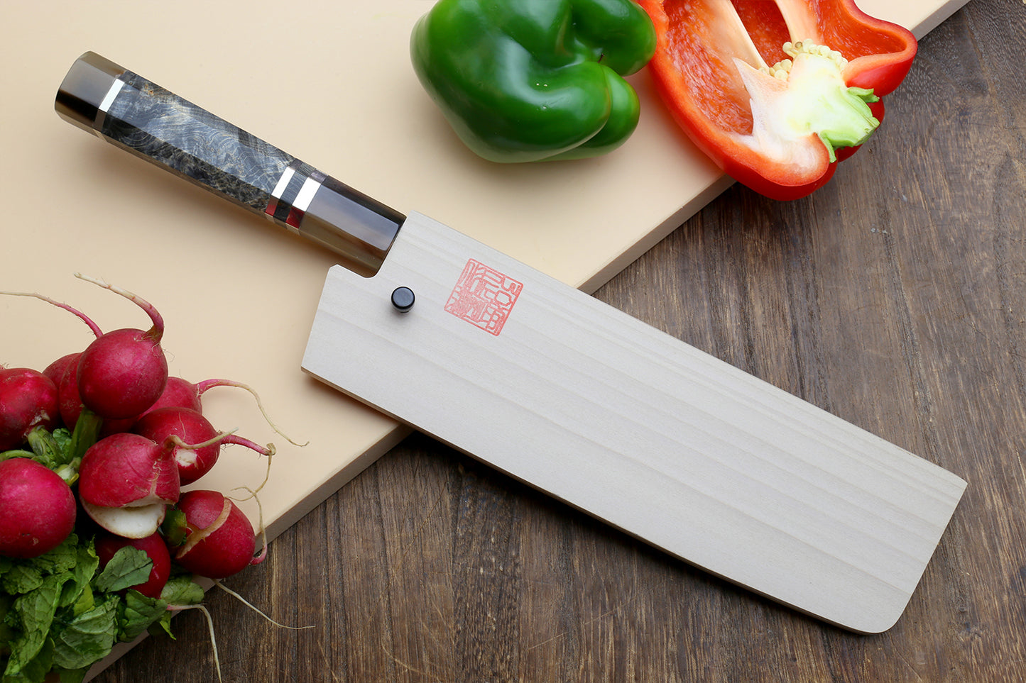 Hayate Hinoura Kurouchi Black-Forged Blue Steel Stainless Clad Nakiri Vegetable Knife