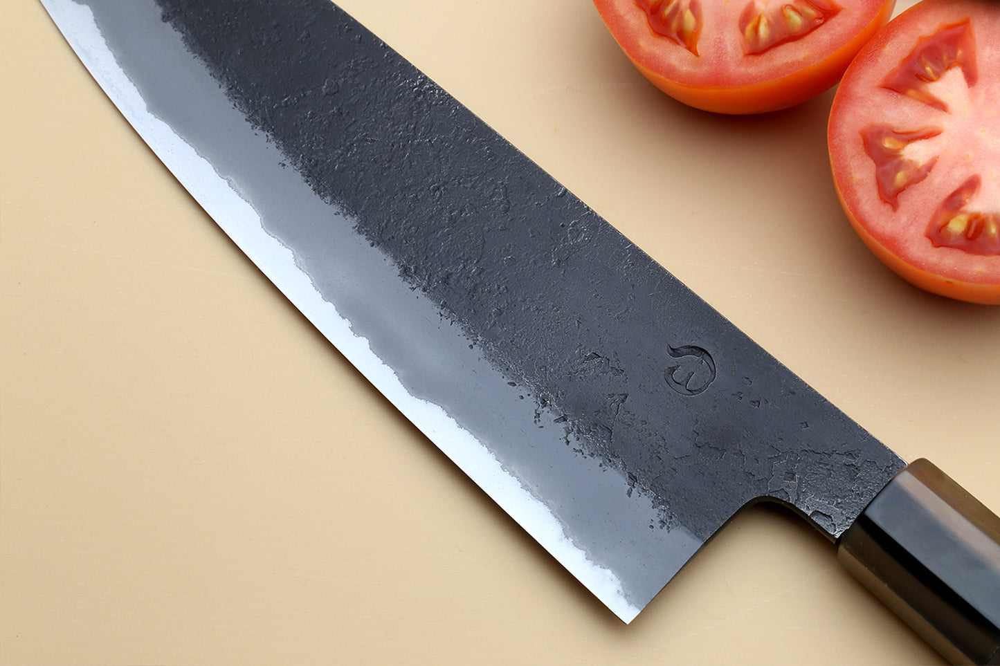 Hayate Hinoura Kurouchi Black-Forged Blue Steel Stainless Clad Santoku Multipurpose Knife