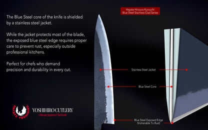 Hayate Hinoura Kurouchi Black-Forged Blue Steel Stainless Clad Paring Knife