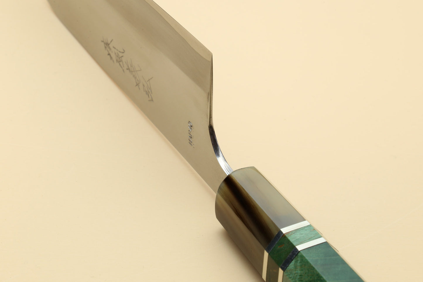 Yoshihiro High Speed Steel HAP40 Santoku Multipurpose Chefs Knife with Stabilized Maple Burl Handle and Nuri Saya Cover