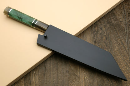 Yoshihiro High Speed Steel HAP40 Santoku Multipurpose Chefs Knife with Stabilized Maple Burl Handle and Nuri Saya Cover