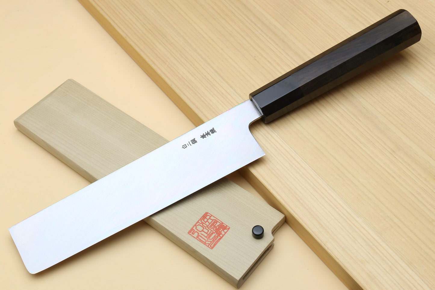 Yoshihiro Mizu Honyaki High Carbon White Steel #2 Mirror-Polished Namiukashi Edo Usuba Japanese Traditional Vegetable Knife Ebony Handle