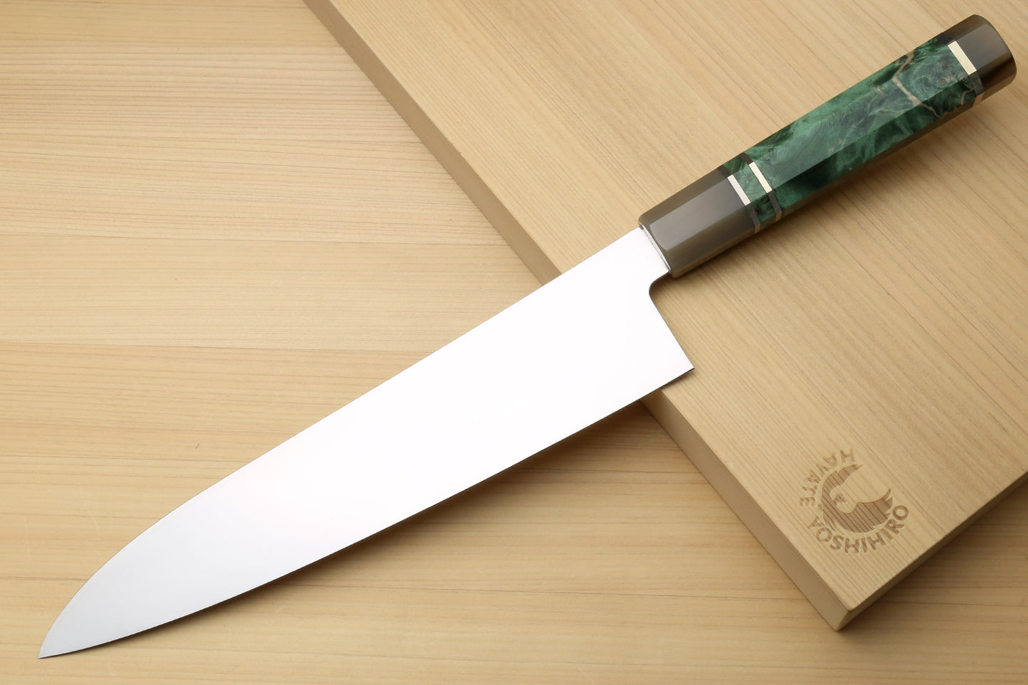 Yoshihiro Inox Honyaki Stain Resistant Steel Wa Gyuto Chef Knife with Stabilized Maple Burl Handle and Magnolia Saya Cover