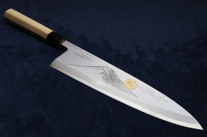 Yoshihiro Kasumi White Steel Deba Fish Fillet Knife – Hand-Etched Gold 3-SET, Limited Edition, 300mm (Magnolia Handles)