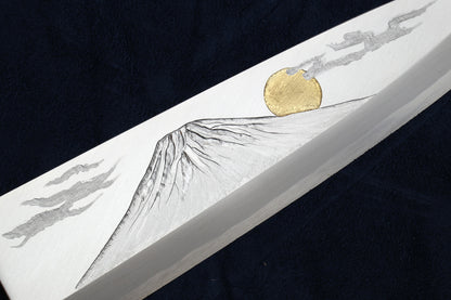 Yoshihiro Kasumi White Steel Deba Fish Fillet Knife – Hand-Etched Gold 3-SET, Limited Edition, 300mm (Magnolia Handles)