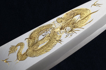 Yoshihiro Kasumi White Steel Deba Fish Fillet Knife – Hand-Etched Gold 3-SET, Limited Edition, 300mm (Magnolia Handles)