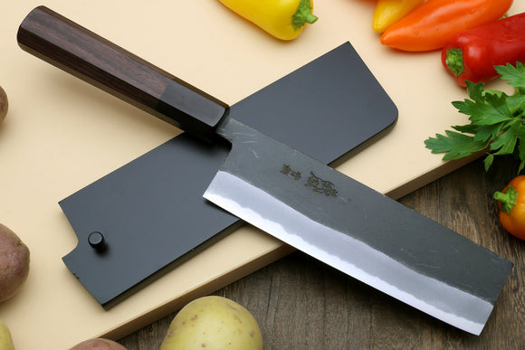 Yoshihiro Black Finish Blue Steel #2 Kurouchi Nakiri Japanese Vegetable Chef Knife 6.5