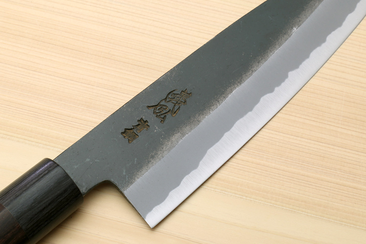 Yoshihiro Black Finish Blue Steel #2 Kurouchi Santoku and Petty Japanese Chef Knife with Saya Cover SET (D-Shape Shitan Handle)