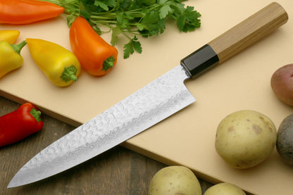 Yoshihiro VG-10 46 Layers Hammered Damascus Gyuto Japanese Chefs Knife (Octagonal Ambrosia Handle)