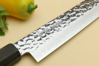 Yoshihiro VG-10 46 Layers Hammered Damascus Sujihiki Japanese Slicer Knife (Octagonal Ambrosia Handle) (9.5" (240mm))