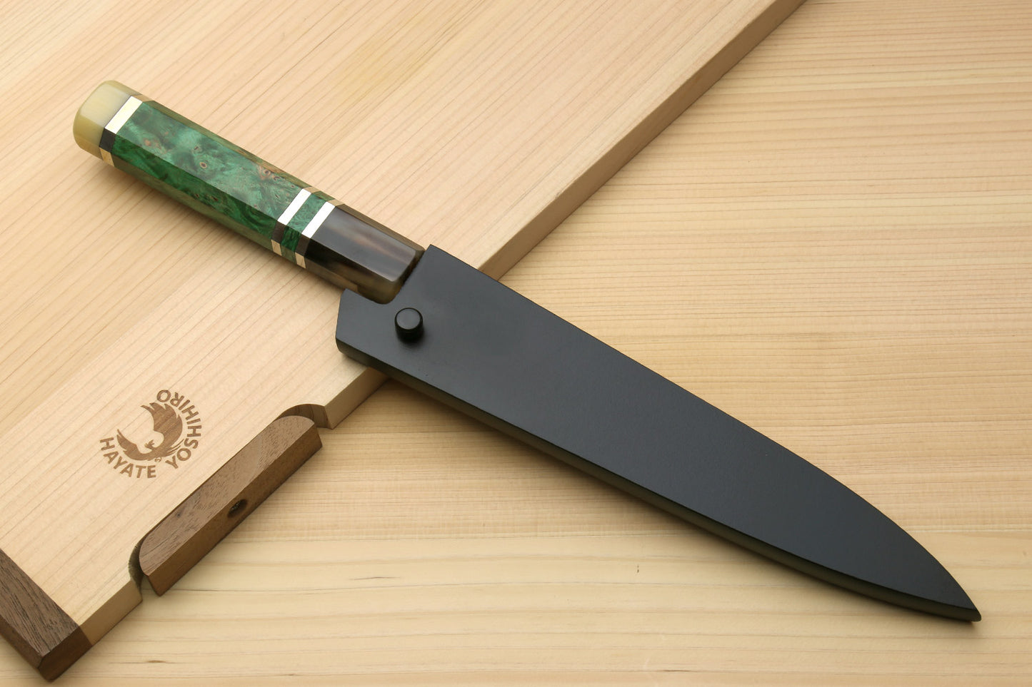 Yoshihiro SG-II (R-2) Semi-Stainless Petty Utility Knife Triple Ring Stabilized Maple Burl Handle