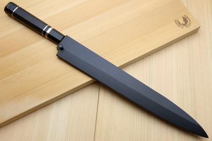 Yoshihiro SVG-10 Semi-Stainless Steel Mirror Finished Yanagi Sushi Sashimi Japanese Knife Ebony Handle with Triple Nickel Silver Ring