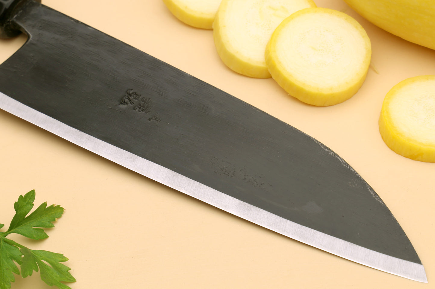 Yoshihiro Kurouchi High Carbon White Steel #2 Santoku Japanese Multipurpose Chef Knife with Camphor Handle