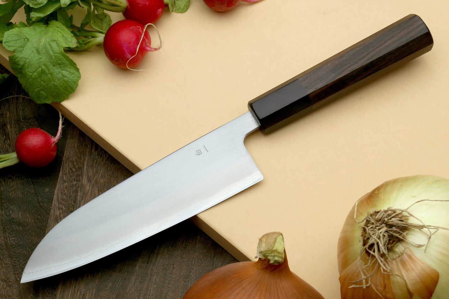 Yoshihiro White Steel #1 Stainless Clad Santoku Multipurpose Knife with Rosewood Handle