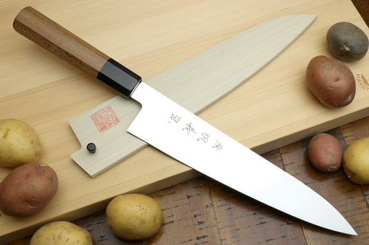 Yoshihiro VG-1 Gold Stainless Steel Gyuto Japanese Chefs Knife Ambrosia Handle with Saya Cover