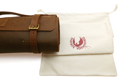 Yoshihiro Genuine Natural Leather Knife Culinary Roll Storage Bag Case Brown