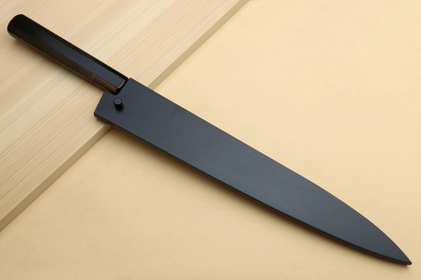 Yoshihiro Kurouchi Black-Forged Blue Steel Stainless Clad Sujihiki Kiritsuke Slicer Knife (Ebony Handle)