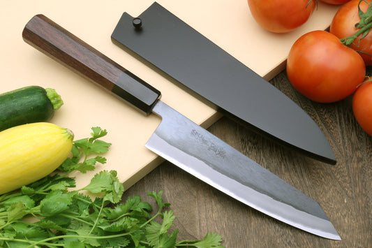 Yoshihiro Kurouchi Black-Forged Blue Steel Stainless Clad Utility Kiritsuke Multipurpose Knife (Shitan Handle)