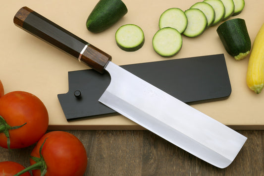 Yoshihiro Hayate ZDP-189 Super High Carbon Stainless Steel Nakiri Vegetable Chef Knife 7" (180mm) Premium Ebony wood Handle with Sterling Silver Nuri Saya Cover