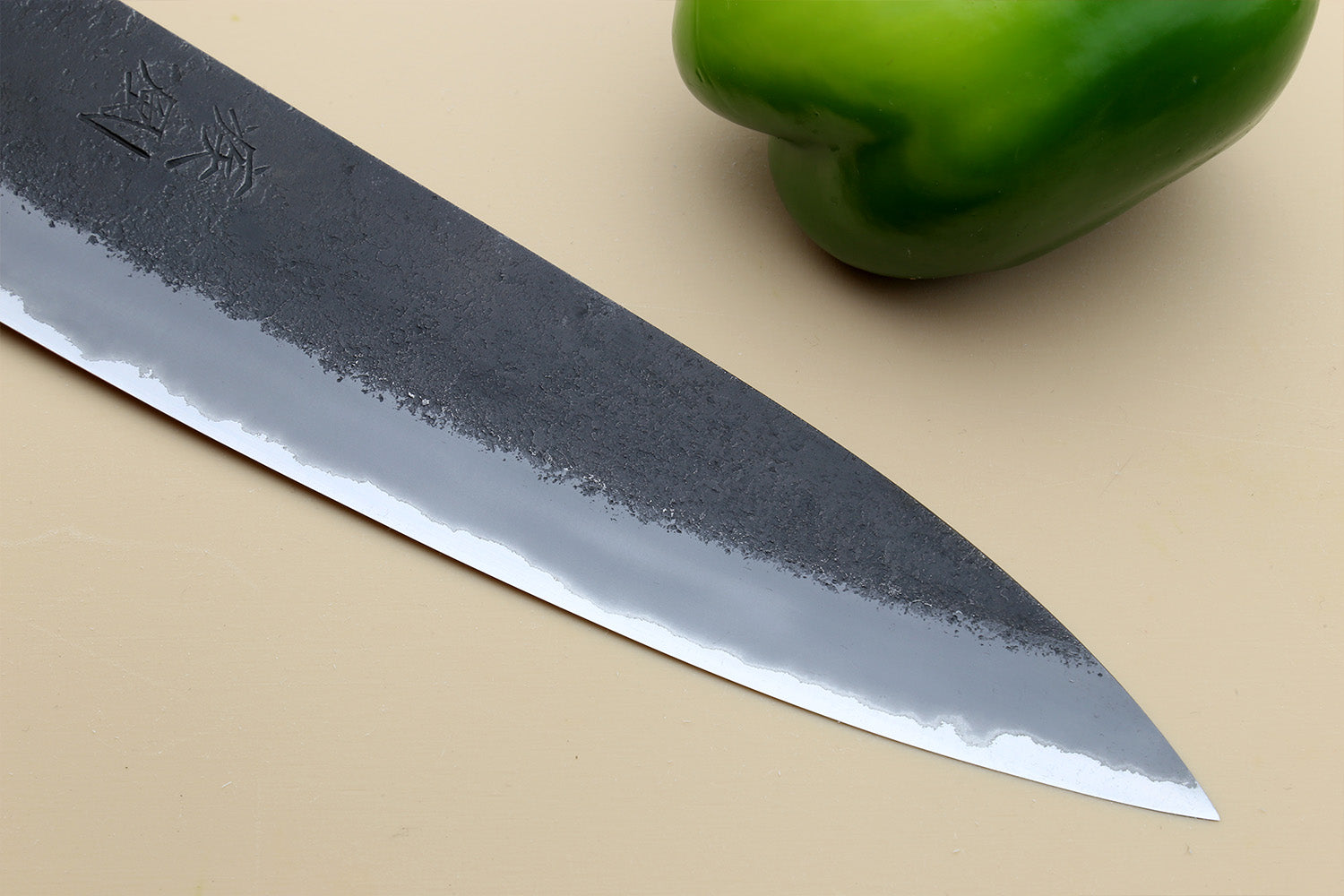 Hayate Hinoura Kurouchi Black-Forged Blue Steel Stainless Clad Gyuto Chefs Knife