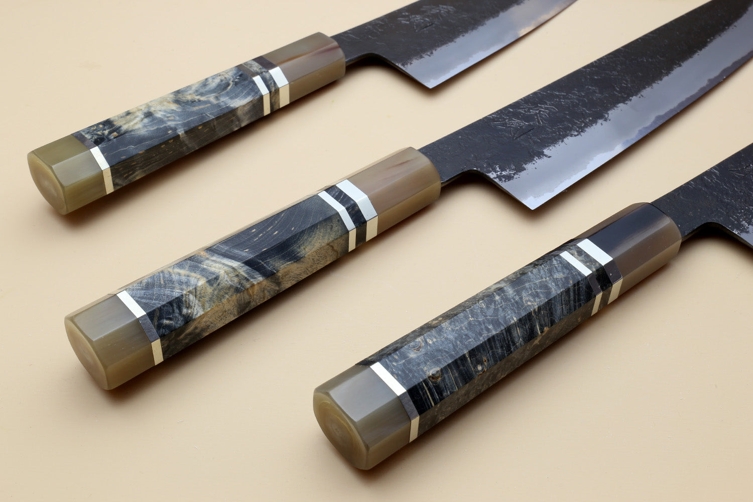 Hayate Hinoura Kurouchi Black-Forged Blue Steel Stainless Clad Gyuto Chefs Knife