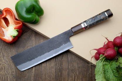 Hayate Hinoura Kurouchi Black-Forged Blue Steel Stainless Clad Nakiri Vegetable Knife