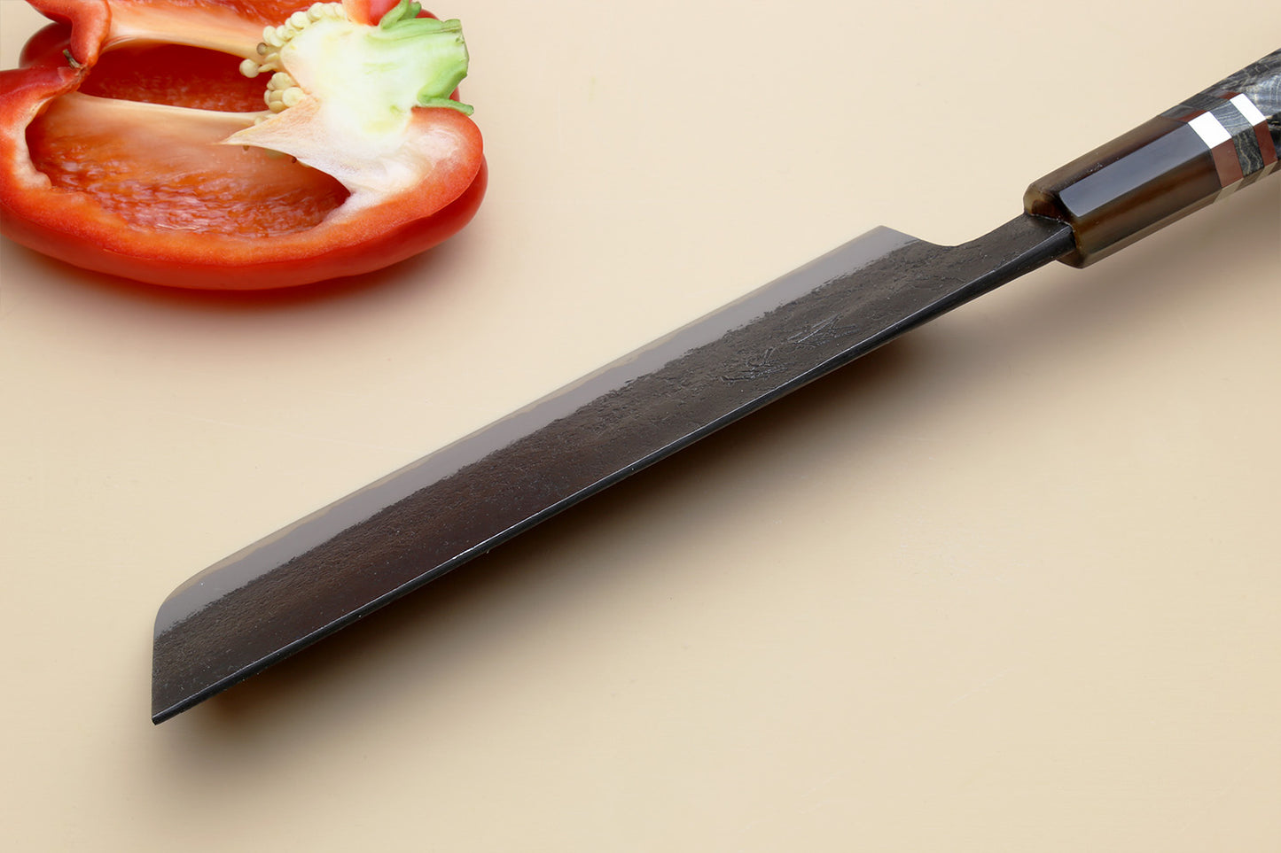 Hayate Hinoura Kurouchi Black-Forged Blue Steel Stainless Clad Nakiri Vegetable Knife