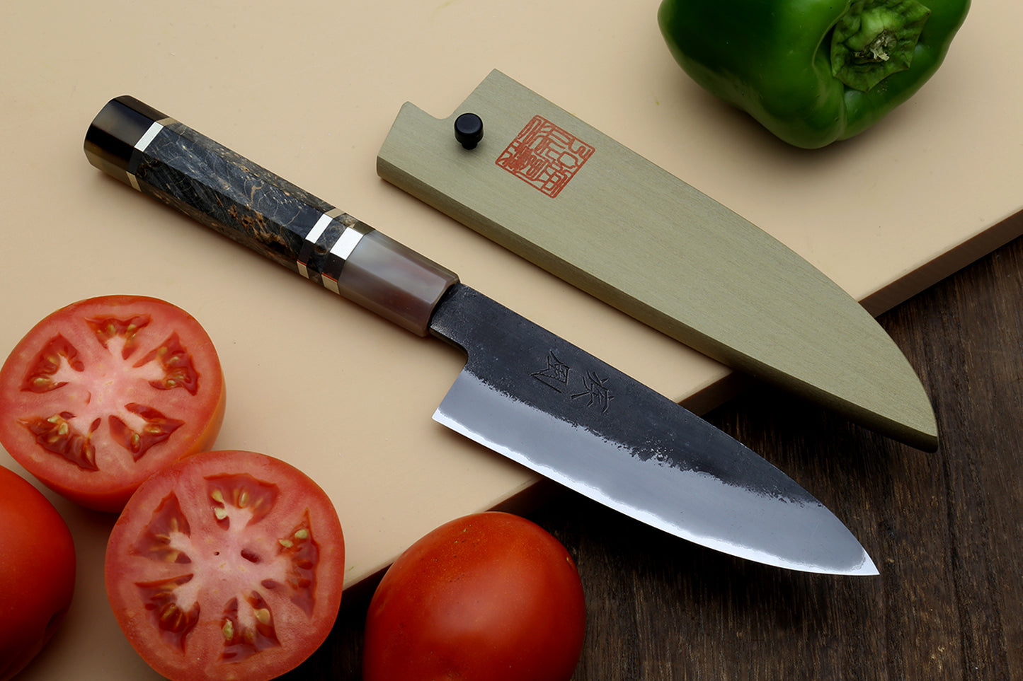 Hayate Hinoura Kurouchi Black-Forged Blue Steel Stainless Clad Paring Knife