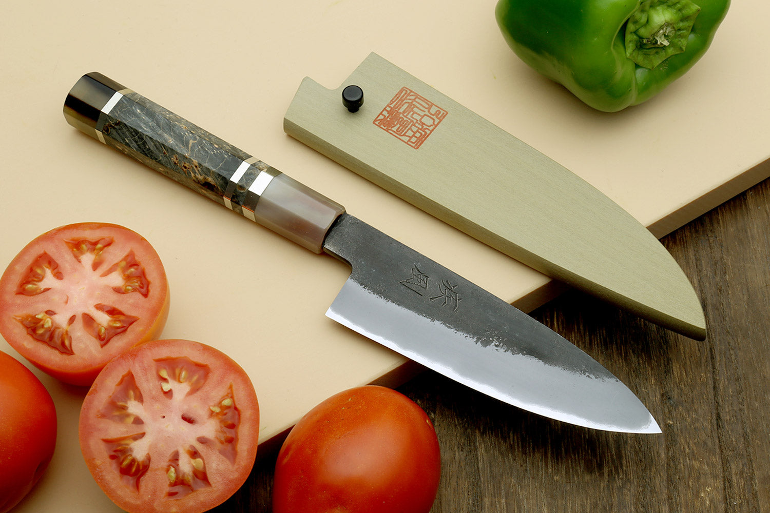 Hayate Hinoura Kurouchi Black-Forged Blue Steel Stainless Clad Paring Knife