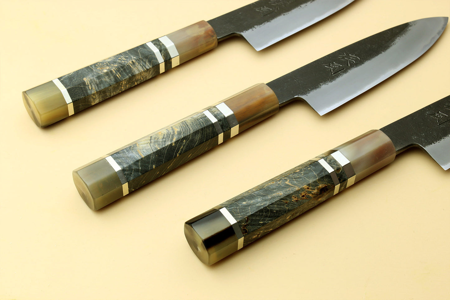 Hayate Hinoura Kurouchi Black-Forged Blue Steel Stainless Clad Paring Knife