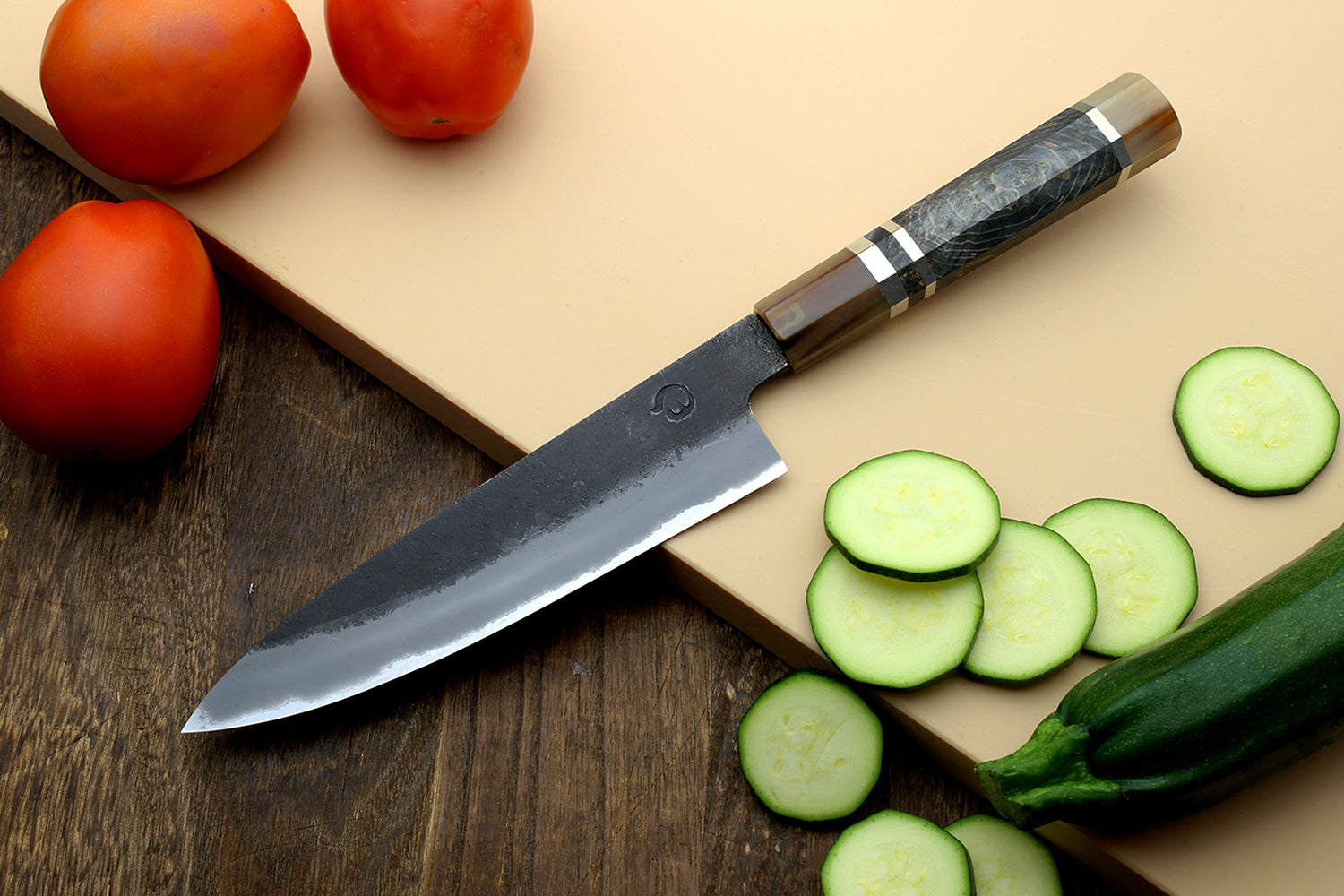 Hayate Hinoura Kurouchi Black-Forged Blue Steel Stainless Clad Petty Utility Knife