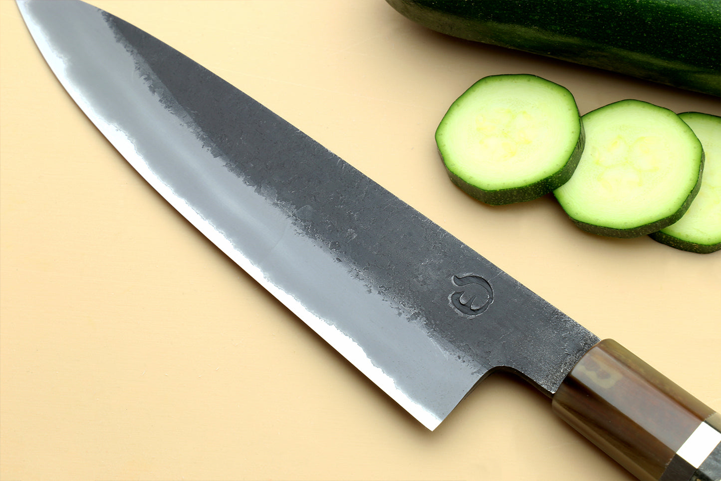 Hayate Hinoura Kurouchi Black-Forged Blue Steel Stainless Clad Petty Utility Knife