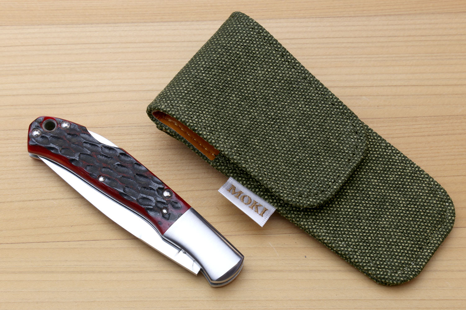 Moki VG-10 Stainless Steel Mirror Polished Lockback Folding Pocket Knife with Red Jigged Bone