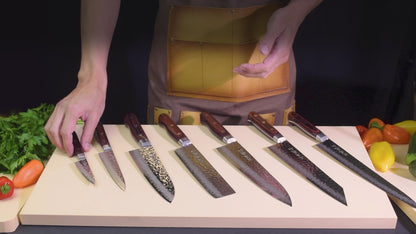 Yoshihiro VG-10 16 Layer Hammered Damascus Stainless Steel Nakiri and Petty Knife Set