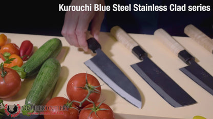 Yoshihiro Kurouchi Black-Forged Blue Steel Stainless Clad Gyuto Chefs Knife Kaede wood Handle