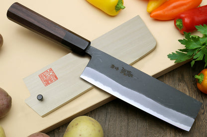 Yoshihiro Black Finish Blue Steel #2 Kurouchi Nakiri Japanese Vegetable Chef Knife 6.5" (165mm) Octagonal Shitan Handle